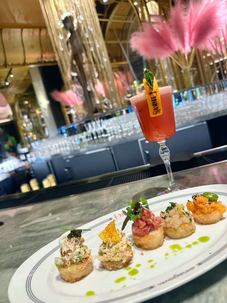 Gourmet appetizers and a cocktail at Vanderpump, Las Vegas.