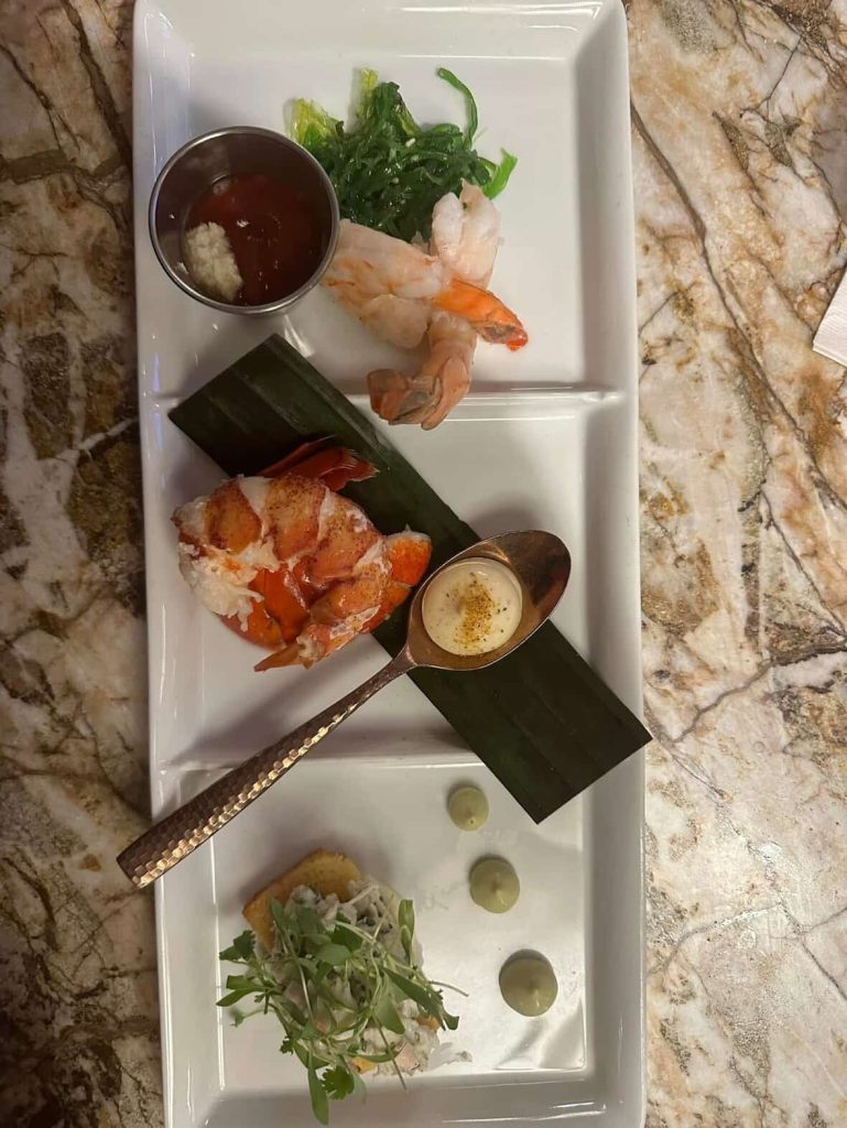 Seafood platter with shrimp, lobster, and crab salad in Las Vegas.