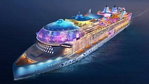 Illuminated cruise ship at night, a luxurious way to travel on cruises.