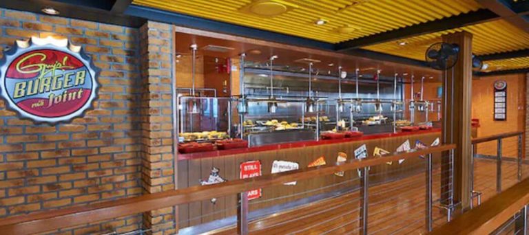 Guy's Burger Joint on a cruise ship with burgers on display